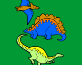 Disegno Tre specie di dinosauri  pitturato su giorgia