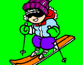 Disegno Bambino che scia  pitturato su sciatrice