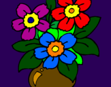 Disegno Vaso di fiori  pitturato su brin