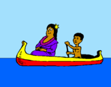 Disegno Madre e figlio in canoa  pitturato su tom1