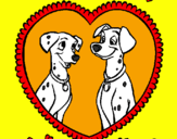 Disegno Dalmati innamorati  pitturato su i due cani innamorati