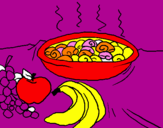 Disegno Frutta e chiocciole in casseruola pitturato su Arianna