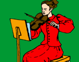Disegno Dama violinista  pitturato su greta elia