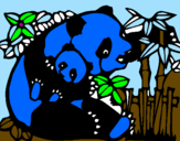 Disegno Mamma panda  pitturato su manu