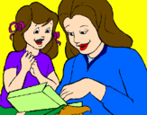 Disegno Madre e figlia  pitturato su valeria