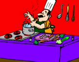 Disegno Cuoco in cucina  pitturato su ALESSIA02