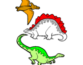 Disegno Tre specie di dinosauri  pitturato su Giò