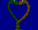 Disegno Serpenti innamorati  pitturato su diego