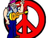 Disegno Musicista hippy  pitturato su marta