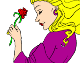 Disegno Principessa con una rosa pitturato su fiore rosa