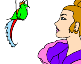 Disegno Donna con un uccello  pitturato su bellanavestela