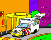 Disegno Ambulanza nell'ospedale  pitturato su mattia