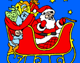 Disegno Babbo Natale alla guida della sua slitta pitturato su  ottavio