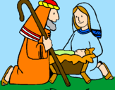 Disegno Adorano Gesù Bambino  pitturato su naominao