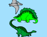 Disegno Tre specie di dinosauri  pitturato su thomas