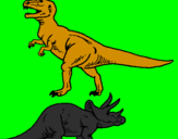 Disegno Triceratops e Tyrannosaurus Rex pitturato su mattia