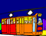 Disegno Tram con passeggeri  pitturato su nicilo