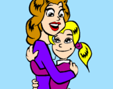 Disegno Madre e figlia abbracciate pitturato su giovy