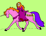 Disegno Principessa a cavallo di unicorno  pitturato su benedetta