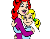 Disegno Madre e figlia abbracciate pitturato su giorhgia