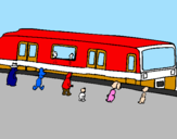 Disegno Passeggeri in attesa del treno  pitturato su Federico guida il Tram