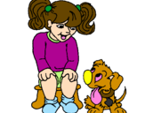 Disegno Bambina con il suo cagnolino  pitturato su carla