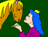 Disegno Principessa e cavallo  pitturato su cavallo e principessa