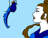 Disegno Donna con un uccello  pitturato su GIOCAMILLA