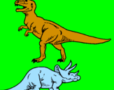 Disegno Triceratops e Tyrannosaurus Rex pitturato su dragedo