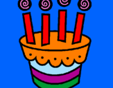 Disegno Torta con candeline  pitturato su buon compleanno Lory