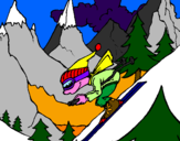 Disegno Sciatore  pitturato su Mino Alpino