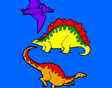 Disegno Tre specie di dinosauri  pitturato su chiara