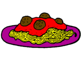 Disegno Spaghetti al ragù  pitturato su spaghetti al pomodoro