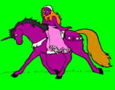Disegno Principessa a cavallo di unicorno  pitturato su sara