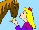 Disegno Principessa e cavallo  pitturato su la principessa e il caval