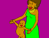 Disegno Madre e figlio della Guinea pitturato su sara grazioli