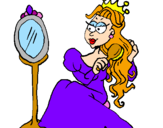 Disegno Principessa con lo specchio  pitturato su giulia