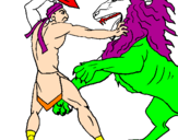 Disegno Gladiatore contro un leone pitturato su pedro