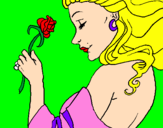 Disegno Principessa con una rosa pitturato su carolina  2002