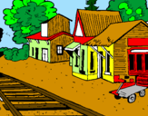 Disegno Stazione ferroviaria  pitturato su bambi  2