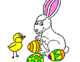 Disegno Pulcino, coniglietto e uova  pitturato su Lorenzo