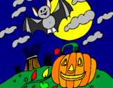 Disegno Halloween paesaggio pitturato su glori