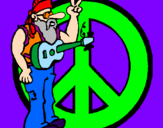 Disegno Musicista hippy  pitturato su jay