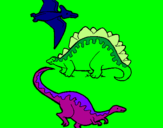 Disegno Tre specie di dinosauri  pitturato su alessandro