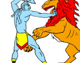 Disegno Gladiatore contro un leone pitturato su anónimo