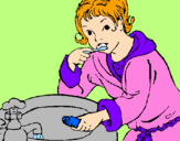 Disegno Bambino che si lava i denti  pitturato su Elisa F.