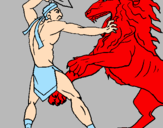 Disegno Gladiatore contro un leone pitturato su alessandro