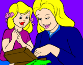 Disegno Madre e figlia  pitturato su Emma