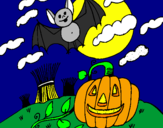 Disegno Halloween paesaggio pitturato su marta 10