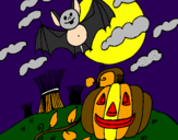 Disegno Halloween paesaggio pitturato su anna